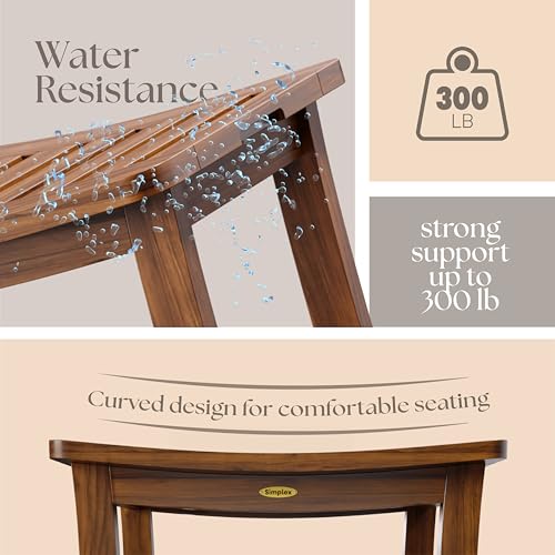 Teak Shower Bench for Inside Shower, Solid Teak Wood Bathroom Bench with Shelf, Waterproof Indoor Outdoor Spa Bench