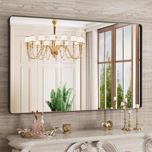 JISOSO 48x30 Inch Black Bathroom Mirror Metal Framed | Anti-Rust, Tempered Glass, Shatter Proof, Hangs Horizontally or Vertically - color: Black, size: 48"L x 30"W