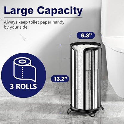 Toilet Paper Holder Stand, Freestanding Bathroom Tissue Organizer，Black | No Drilling No Assemble,Rustproof,Waterproof Raised Feet,Fit 3 Mega Rolls,Instant Paper Storage,Space-saving Renter Friendly - color: Black