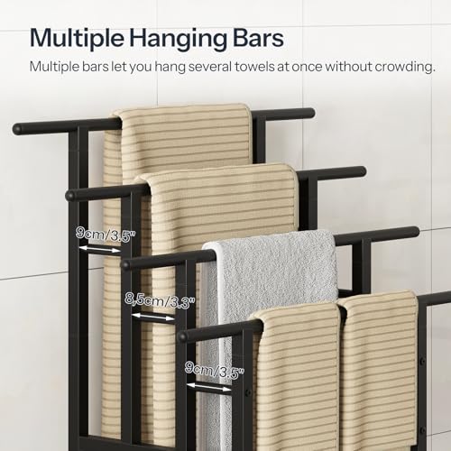 HOOBRO 4-Tier Freestanding Towel Rack, 28.3"L x 15.7"W x 41.3"H, Standing Blanket Rack, Metal Bathroom Storage Organizer with Bottom Shelf, Pool Towel Rack Outdoor, Industrial Style, Black BK16LB01