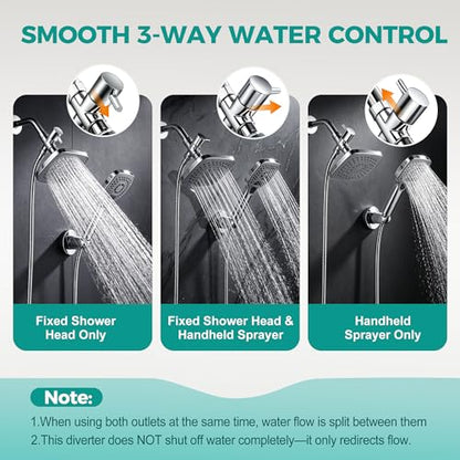 3 Way G1/2 Shower Diverter Valve, Solid Metal Shower Head Splitter | Premium Shower Arm Diverter for Handheld Shower Head, Fixed Spray Head, Rainfall Showerheads, Easy To Install, Chrome