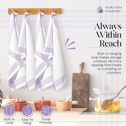 Lavender and White Kitchen Towels 3 Pack, 16x26 Inch, 100% Cotton Waffle Weave, Super Absorbent, Quick Dry, Soft & Durable Dish Towels for Drying, Cooking, Cleaning Tasks - color: Lavender, White, style: 3 Pack