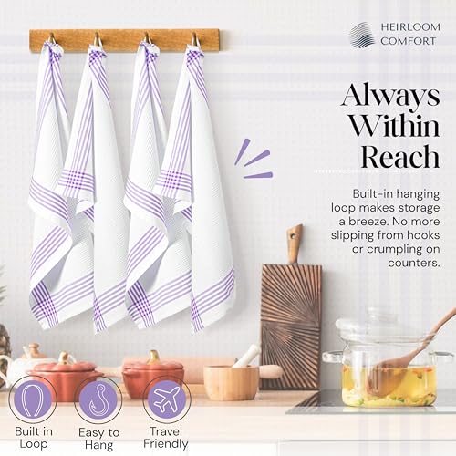 Lavender and White Kitchen Towels 12 Pack, 16x26 Inch, 100% Cotton Waffle Weave, Super Absorbent, Quick Dry, Soft & Durable Dish Towels for Drying, Cooking, Cleaning Tasks - color: Lavender, White, style: 12 Pack