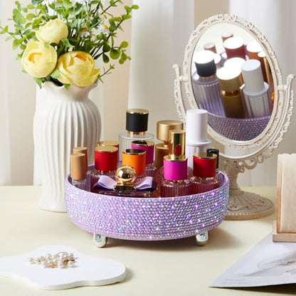 360 Rotating Rhinestone Perfume Organizer,1 Tier,Resin Diamond,Purple - color: Purple, size: 1 Tier, style: Resin Diamond