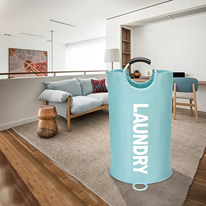 Maxsilan 125L X-Large Laundry Basket Bag, Collapsible Hamper, Light Blue | Freestanding tall laundry bag & foldable washing basket. Large capacity clothes storage bin with durable sturdy handles - color: Light Blue, size: 125L