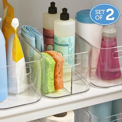 STORi Bliss 5-Compartment Plastic Cosmetics Storage Organizer, Set of 2 | Clear | Rectangular Divided Makeup Bin & Vanity Caddy with Pass-Through Handles | Round Corner Design | Made in USA - size: 2 Pack