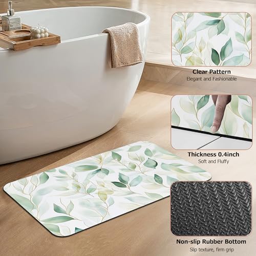 Eucalyptus Leaves Bathroom Rugs,Bath Mats for Bathroom,Sage Green Leaf Low Pile Absorbent Bath Mat,Rubber Backing Non Slip Washable Thin Quick Dry Door Mat 17x29.5 Inch - color: Eucalyptus Leaves,sage Green Leaf