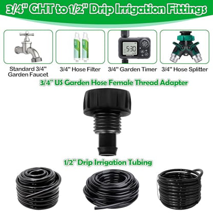 Hose To 1/2 Inch Irrigation Tubing Adapter, 3 Pack Faucet Garden Hose Adapter 3/4" To 1/2" Drip Tube 3/4 Inch FHT To 1/2 Inch Drip Adapter Fittings for Garden Irrigation System - size: 3/4" to 1/2" Faucet Adapter