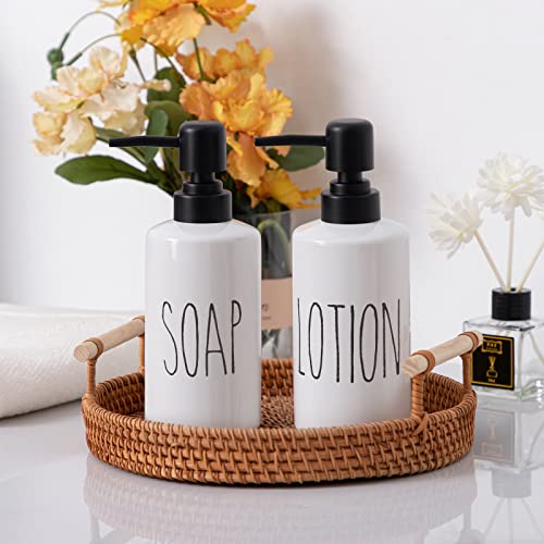 FE Soap Dispenser, 10oz Ceramic Liquid Soap Dispenser for Bathroom Countertop with Plastic Pump(SOAP) - color: White-soap