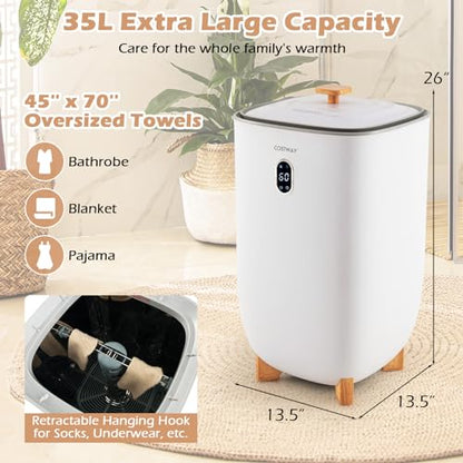COSTWAY Large Towel Warmer for Bathroom, 35L Towel Heater & Dryer Combo with Fragrant Disc Holder, Blanket Warmer with Timer, Auto Shut Off, Fits 4 Oversized 45" x 70" Towels, Bathrobes & PJ's - size: 35L