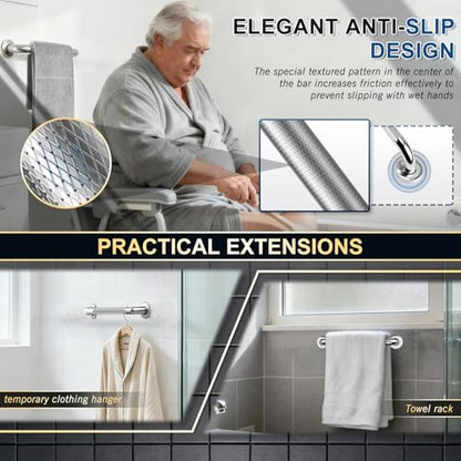 supregear Bathroom Grab Bar Rail, 304 Stainless Steel Non-Slip Bathroom Handle, Safety Handle, Indoor/Outdoor Auxiliary Handle for Kitchen Bedroom Bathtub, Shower and Steps, 10 inch - size: 10 Inch