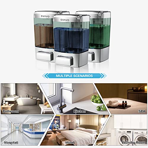 SVAVO Wall Mounted Soap Dispenser Kitchen Bathroom Manual Soap Dispenser Refillable Hand soap Dispenser for Liquid Contianers Shampoo Gel Chamber for Household Commerical 23.7oz (700ml) ABS - color: Chrome&clarity Brown