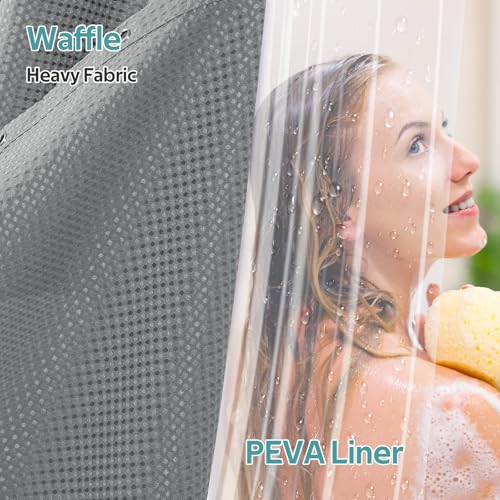 3 in 1 Shower Curtain Set, Waffle Shower Curtain and Liner Set with 12 Double Sided Shower Curtain Hooks, 258GSM Luxury Weighted Cloth Shower Curtains for Bathroom, 72 W x 72 H, Grey - color: Grey, size: 72"W x 72"L (Pack of 1)