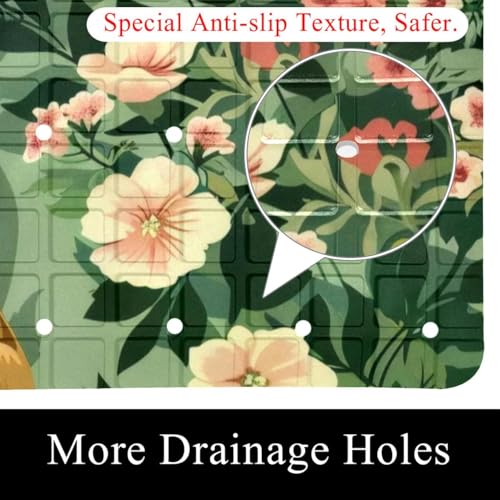 Bath Tub Shower Mat, Washable Bathtub Floor Mats, Suction Cups and Drain Holes to Keep Tubs Clean, Soft on Feet, Bathroom Essentials, 26.8x15.1 Inch, Dog Flower - color: Multi 14