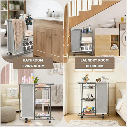 Rolling Laundry Sorter with 3 Storage Baskets and 45 L Bag, 3-Tier Laundry Caddy Between Washer and Dryer,Laundry Room Organization with Wheels and Handle for Narrow Space Bathroom Apartment Dorm | 3-Tier Laundry Caddy, Between Washer and Dryer, With Whee