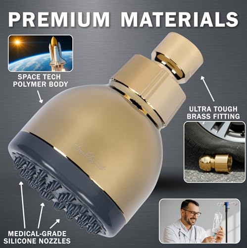 High Pressure Shower Head - 1.8 GPM - Polished Brass | Best 3 Inch Wall Mount Bathroom Showerhead For Boosting Low Flow With Anti-Clog Nozzles, Adjustable Brass Ball Joint - color: Polished Brass, size: 1.8 GPM