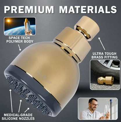 High Pressure Shower Head - 1.8 GPM - Polished Brass | Best 3 Inch Wall Mount Bathroom Showerhead For Boosting Low Flow With Anti-Clog Nozzles, Adjustable Brass Ball Joint - color: Polished Brass, size: 1.8 GPM