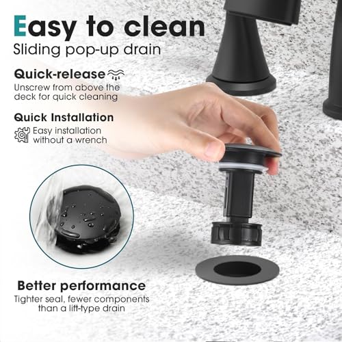 Bathroom Faucets 3 Hole Bathroom Sink Faucet with Pop Up Drain and Water Supply Hoses 8 Inch Waterfall Bathroom Faucet Two Handles for Vanity,Lavatory,Restroom,Commercial,Black - color: Black
