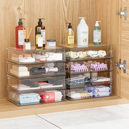 Clear Stackable Makeup Organizer with Drawer, 12''W Acrylic Storage Drawers | Cosmetic Display Case for Vanity Bathroom Countertop Drawers, Beauty Holder for Lipstick Brush Skincare Perfume - size: 2 Tier