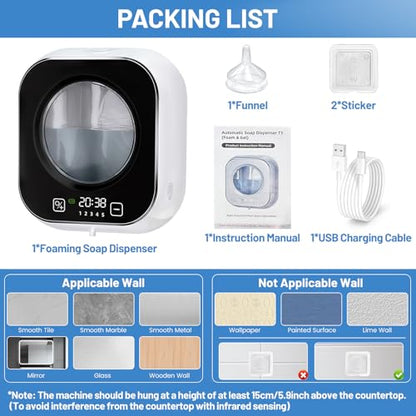 Automatic Soap Dispenser, 320ML Touchless Smart Hand Soap Dispenser, 5 Adjustable Soap Levels, Rechargeable Wall Mounted Electric Foam Soap Dispenser for Bathroom Kitchen Office (White) - color: White
