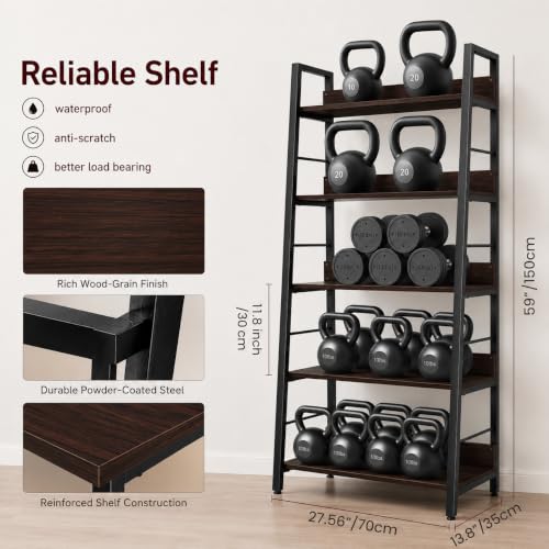 BATHWA 5 Tier Book Shelf, Rustic Industrial Ladder Bookshelf Wood Metal, Dark Brown Farmhouse 28'' Wide 59''Tall Ladder Shelf Living Room, Bedroom, Home Office - color: Espresso, size: 1pack-59"H x 27.7"W x 13.8"D