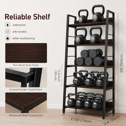 BATHWA 5 Tier Book Shelf, Rustic Industrial Ladder Bookshelf Wood Metal, Dark Brown Farmhouse 28'' Wide 59''Tall Ladder Shelf Living Room, Bedroom, Home Office - color: Espresso, size: 1pack-59"H x 27.7"W x 13.8"D