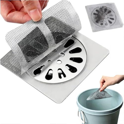 Disposable Shower Drain Hair Catcher Mesh Stickers, 10 Count | Bathroom Sink and Tub Drain Strainers, Stainless Steel Hair Catcher, Fits Dishwashing Sink, Fits Bathroom
