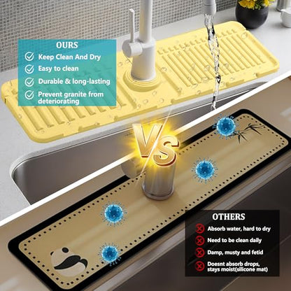 Faucet Mat for Kitchen Sink, Silicone Faucet Handle Drip Catcher Tray Mat, Silicone Kitchen Sink Splash Guard, Ideal Protective Tray for Stone Sinks in Kitchen & Bathroom - color: Yellow