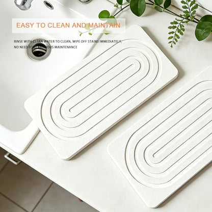 2Pack Water Absorbing Stone Tray,Instant Dry Sink Tray Quick Drying Diatomite Bathroom Tray Countertop, Stone Drying Mat for Kitchen Counter Coasters, Soap Dish Holder(8.3"x 4")