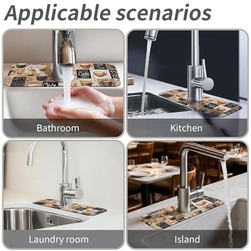 Kitchen Sink Splash Guard，-coffee Faucet Mat Sink Gadgets-Super Absorbent Fast Drying Mat Drip Catcher for Kitchen, Bathroom,Sink Mat, Dish Drying Mat, Bathroom(15" X 5.5" ) - color: -coffee