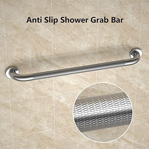 Anti Slip Shower Grab Bar 24 Inch, YuanDe Chrome Stainless Steel Bath Grab Bar, Knurled Bathroom Safety Rail, Shower Handrail Support, Handicap Elderly Injury Balance Assist Handles - size: 24inch-2 Pack