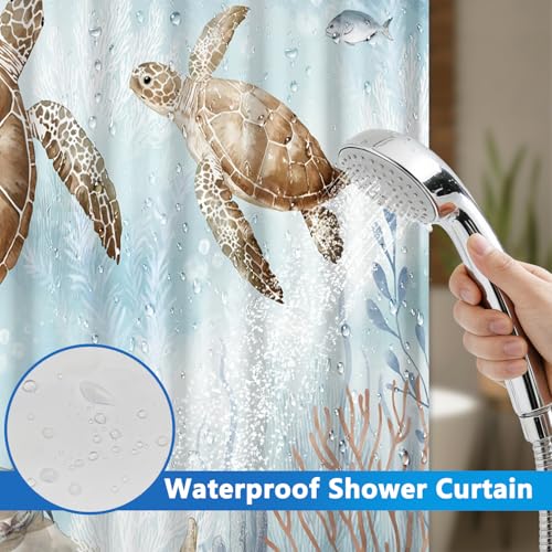 No Hook Shower Curtain with Snap in Liner Set, Sea Turtles Shower Curtain with Removable Button Liner and Mesh Top Window, Double-layer Waterproof Fabric Shower Curtains for Bathroom with Weighted Hem - color: Two Turtles