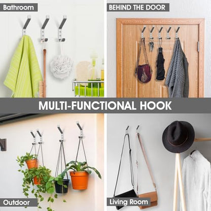 GlazieVault Coat Hooks – Door Hook (5 Pack) - Heavy Duty Wall Mounted - Premium Design Rust Free Hooks - style: Flat Hooks Silver P-05