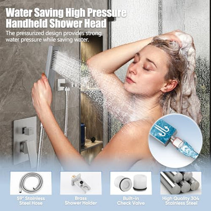 Gabrylly Rain Shower Head with Handheld Spray Combo, 10", Brushed Nickel | All Metal Shower System, High Pressure Rainfall Shower Faucet Set, Solid Brass Shower Valve Complete Shower Set for Bathroom - color: Brushed Nickel, size: 10 Inch