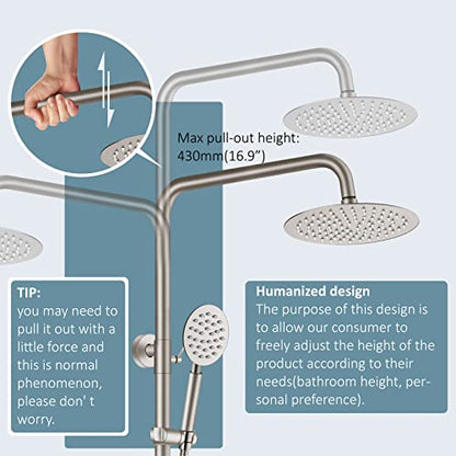 Aolemi Outdoor Shower Kit SUS304 with Round Handheld Brushed Nickel | 2 Function,8 Inch Head,Round Handheld Spray,Adjustable Height,Outside Exposed Shower Fixture,Single Handle,Wall Mount - color: Nickel
