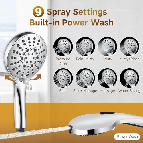 BRIGHT SHOWERS Rain Shower Heads System Including 9 Inch Rainfall Shower Head and Handheld Shower Head with Height Adjustable Holder, Solid Brass Rail and 60" Long Stainless Steel Shower Hose, Chrome - color: chrome plated, size: 2.5 Gallon Per Minute