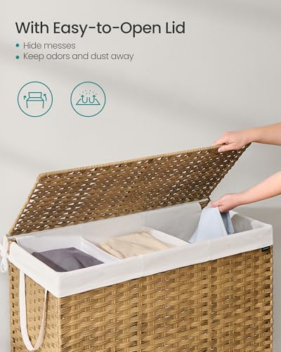 SONGMICS Laundry Hamper with Lid, 52.8 Gal (200 L) Synthetic Rattan,Foldable - color: Goose Yellow, size: 200 L