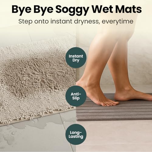 Foldable Stone Bath Mat, Non Slip Quick Dry Diatomite, Dark Gray, 23.5x15 | Super absorbent surface, easy-care finish, compact storage, includes non-slip pad, shower and sink use - color: Regular Dark Gray