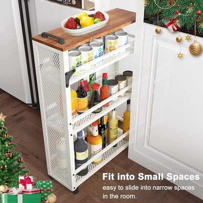 3-Tier Rolling Cart Slim - White Laundry Bathroom Kitchen | Steel Frame, Mesh Baskets, for Small Spaces, 110 lb Capacity, 4 Wheels 2 Lockable, Utility Storage Snack Coffee Craft - color: White