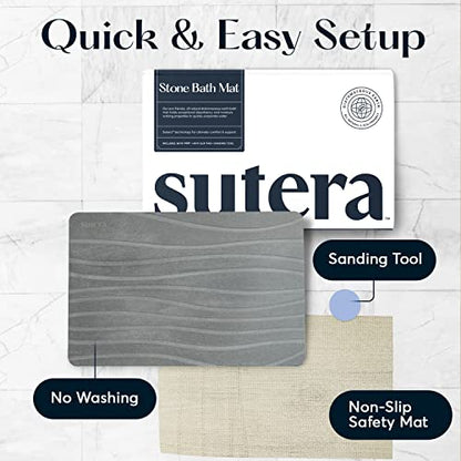Stone Bath Mat for Bathroom, Dries in Seconds - Diatomaceous Earth, Gray | Super absorbent, quick-drying & easy to clean. Natural material that lasts — restores with light sanding. - color: Grey