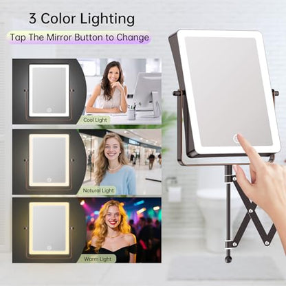 FASCINATE 8.7" 5000mAh Rechargeable Wall Mounted Makeup Mirror (Bronze) | Double Sided Touch Switch 1X 30X Magnifying Bathroom Mirror, 3 Color Lights Dimmable Extended Arm 360°Rotation - color: Bronze B