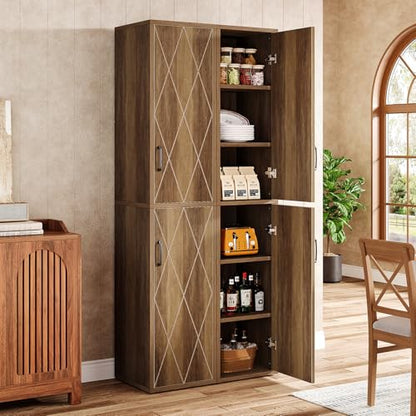 Tribesigns 75" Tall Narrow Storage Cabinet, 15 Inch Wide Wood Kitchen Pantry Cabinet with Doors and 6 Shelves, Free Standing Utility Cabinet for Bathroom, Small Space, Laudry, Brown