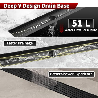 Sharp-tec Shower Drain, 28 inch Linear Shower Drain, Matte Black 304 Stainless Steel Rectangular Shower Floor Drain with Adjustable Leveling Feet, Hair Strainer, cUPC Certified, ST-112-28B - color: Matte Black, size: 28 inch