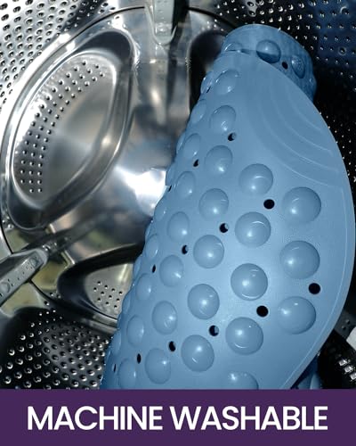 DEXI Bathtub Mat Non Slip 16x35, Shower Floor Mats for Bathroom Bath Tub | Blue Washable Oval Bathmat, Suction Cups and Drain Holes to Keep Tubs Clean - color: All Blue