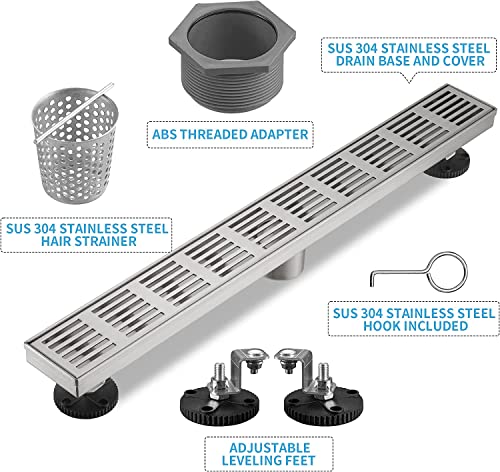 Linear Shower Drain 32 Inch, Professional Brushed SUS-304 Stainless Steel Shower Drain, 51L/Min Fast Drainage Floor Linear Drain, US Standard CUPC Certified, Brushed Silver, SD-109 - color: Brushed Silver, size: 32 Inch