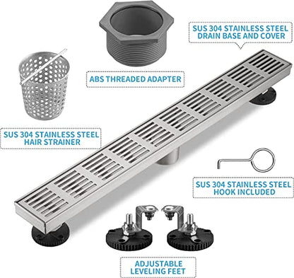 Linear Shower Drain 32 Inch, Professional Brushed SUS-304 Stainless Steel Shower Drain, 51L/Min Fast Drainage Floor Linear Drain, US Standard CUPC Certified, Brushed Silver, SD-109 - color: Brushed Silver, size: 32 Inch