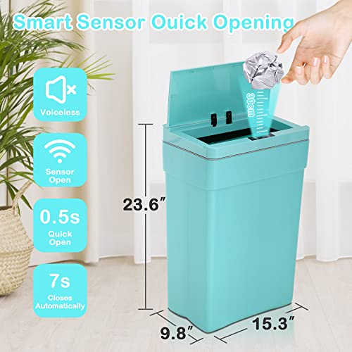 13 Gallon 50 Liter Kitchen Trash Can with Touch-Free & Motion Sensor Lid, Automatic Plastic Garbage Can, Touchless Trash Bin Automatic Trash Can for Bedroom Bathroom Home Office - color: Blue