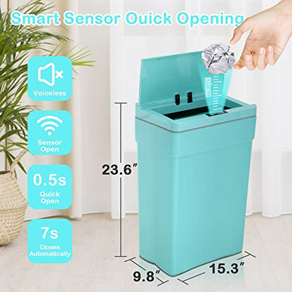 13 Gallon 50 Liter Kitchen Trash Can with Touch-Free & Motion Sensor Lid, Automatic Plastic Garbage Can, Touchless Trash Bin Automatic Trash Can for Bedroom Bathroom Home Office - color: Blue