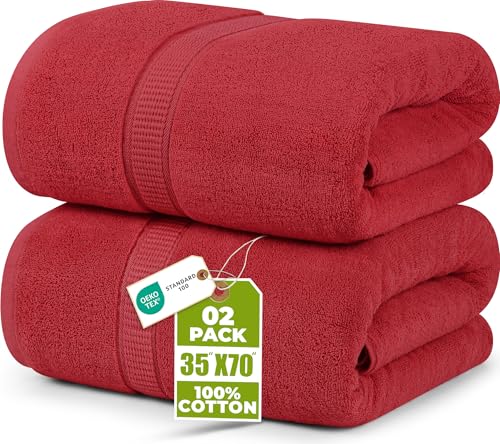 Utopia Towels Luxurious Jumbo Bath Sheet 2 Piece, 600 GSM, 35 by 70 Inches, 100% Ring Spun Cotton, Highly Absorbent and Quick Dry Extra Large Bath Towel, Super Soft Towel, Red - color: Red, size: 2 Piece Bath Sheet