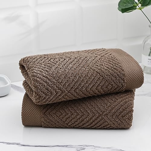 sense gnosis Chocolate Hand Towel Set of 2 Premium 100% Cotton Herringbone Striped Weave Ultra Soft Highly Absorbent Hand Towel for Bathroom 13 X 29 Inch - color: Chocolate
